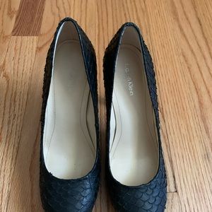 Black leather platform high heels